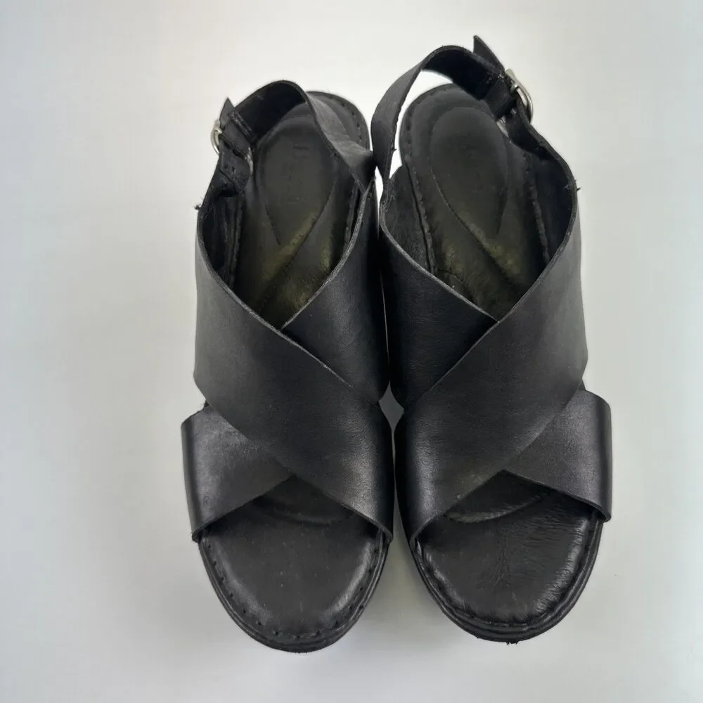 Born Emmy II Platform Slingback Sandal Black‎ Leather Buckle Straps Womens 10